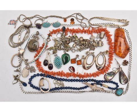 A LARGE ASSORTMENT OF JEWELLERY, to include a silver flat curb link chain necklace, hallmarked Sheffield, approximate gross w