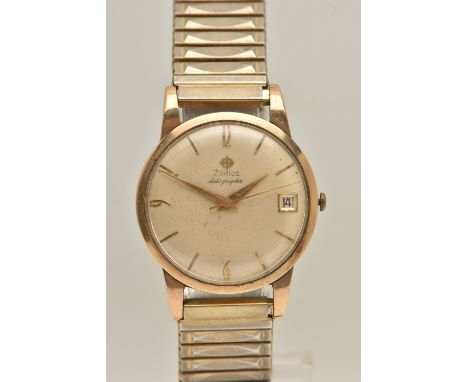A GENTS 'ZODIAC' WRISTWATCH, manual wind, round silvered dial, Arabic twelve, six and nine numerals, remaining baton markers,