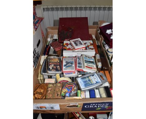 ONE BOX OF ASSORTED PLAYING CARDS, approximately eighty packs of playing cards and seven packs of Top Trumps cards, comprisin