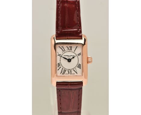 A 'FEDERIQUE CONSTANT' LADIES WRISTWATCH, quartz movement, rectangular dial, signed 'Frederique Constant Geneve', Arabic nume