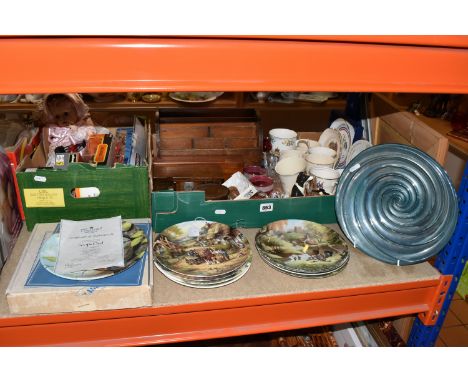 TWO BOXES AND LOOSE CERAMICS, GLASS AND SUNDRY ITEMS, to include a Border Fine Arts James Herriot's Country Kitchen cruet set
