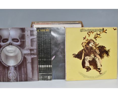 ONE BOX OF LP VINYL RECORDS, approximately fifty LP records, artists include Bob Dylan, The Kinks, Emerson, Lake &amp; Palmer