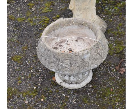 A MODERN CONCRETE PLANTER, constructed in two parts with acanthus leaf detail to bowl, height 35cm