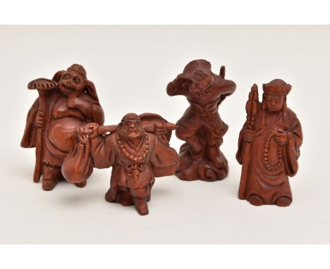 AN ASSORTMENT OF NETSUKE, four carved netsuke figurines, each with the same signature to the base, (condition report: general