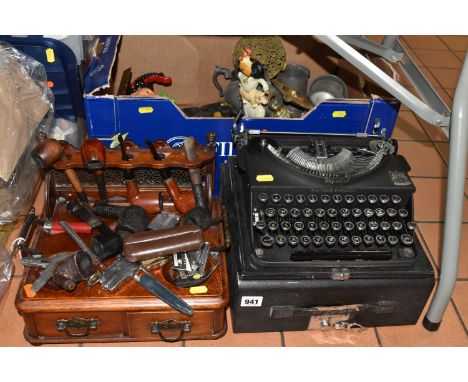 ONE BOX AND LOOSE MIXED SUNDIRES to include a cased Imperial typewriter, a pipe stand with a collection of assorted pipes to 