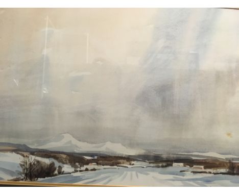 AUBREY R. PHILLIPS. Framed, signed, titled ‘Winter in the Brecon Beacons’, snowy landscape with Welsh mountains to background