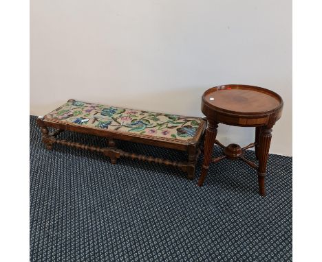 An embroidered top double footstool, with a converted piano stool, regency style wall mirror and a mahogany standard lamp and