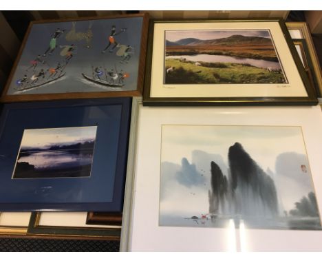 Seven various framed pictures including photographs, watercolour, and a print. IMPORTANT: Online viewing and bidding only. Co