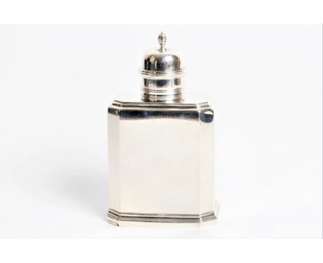 A small late Victorian silver tea caddy of rectangular form lid and sliding base with marks for London 1889 and maker Thomas 