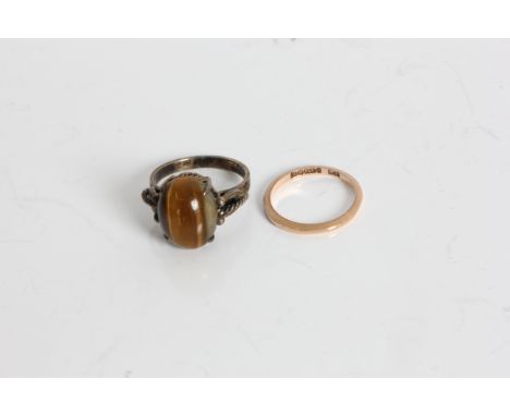 A yellow gold wedding band ring, marked 375, ring size I 1/2, approx. weight 1.2gms, with gem stone ring, ring size M, approx