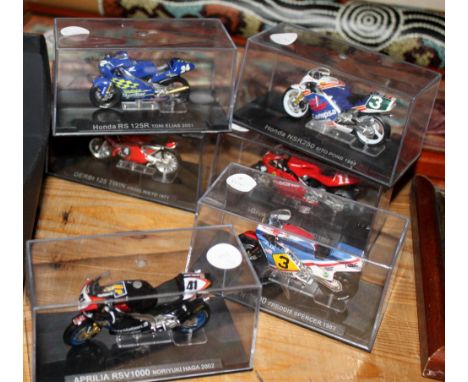 Six cased precision scale motorcycle collectors examples