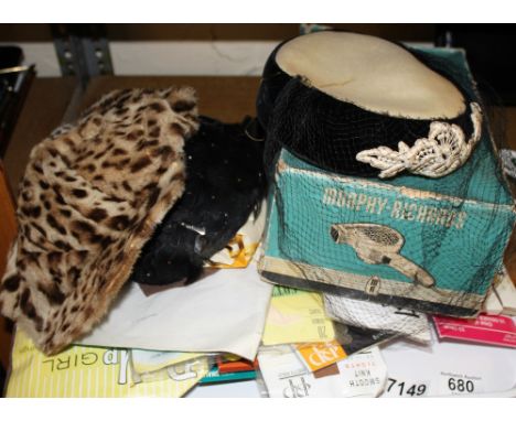 Quantity of vintage hosiery, 1950s hats and gloves and Chanel marked scarf