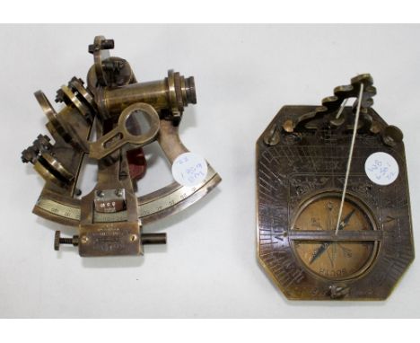 Brass sextant and brass compass