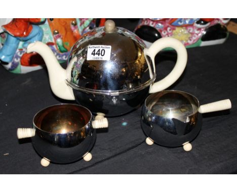 1940s Kosi ~ Kraft style chromium plated and earthenware Art Deco style tea service