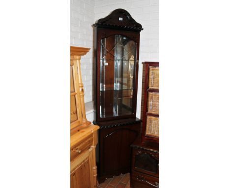 Modern mahogany effect corner cabinet with internal light