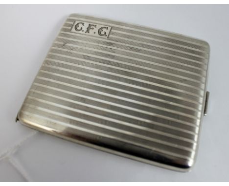 Art Deco engine turned cigarette case, with internal inscription R.M.S Ascania, maker Frederick Field, Birmingham 1932, 135g