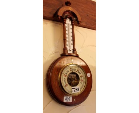 Wood framed and inlaid aneroid barometer