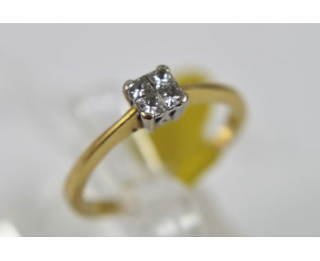 18ct yellow gold four princess cut diamond ring, 0.2ct, size K