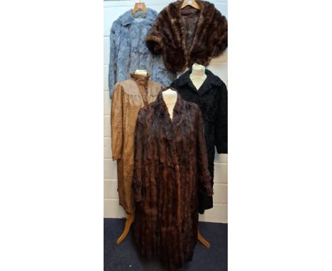 A group of vintage fur jackets to include a pale blue/grey rabbit jacket approx 36" chest x 26" long, a brown musquash shawl 