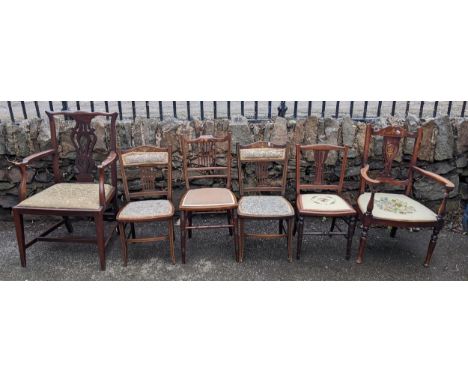 Mixed chair to include a circa 1900 Chippendale style chair, a pair of Edwardian marquetry inlaid side chair and othersLocati