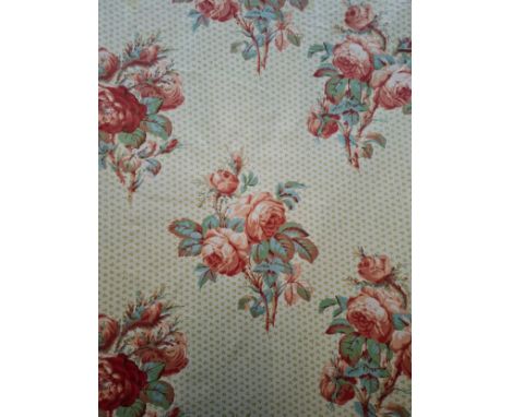 Colefax & Fowler-A 1996 bolt of 'Old Rose' chintz fabric having a cream ground with small green clovers and larger sprays of 