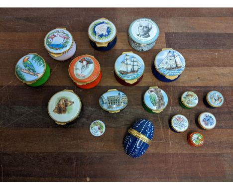 A collection of TKS, Halcyon Days and Painters of London enamel boxes of various sizes to include limited edition commissione