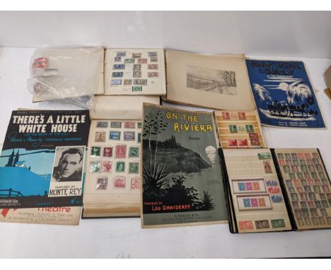 Four albums of WW2 era postage stamps, sheet music and a folio Det Gomle Aarhus Location: GLIf there is no condition report s