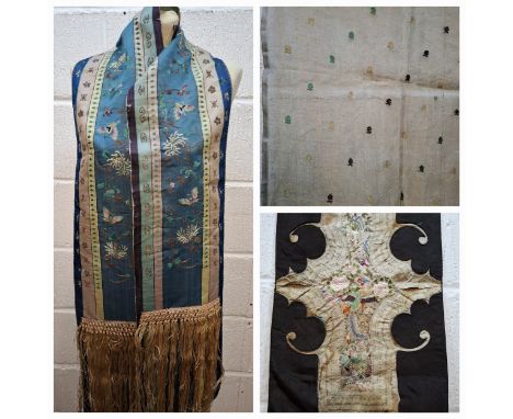 Two Chinese panels to include a late 19th/early 20th Century scarf made from 2 silk panels hand embroidered with butterflies 