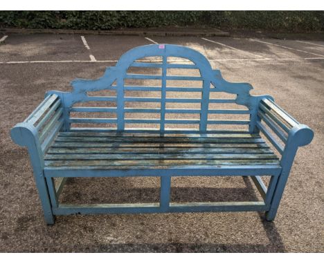 A garden blue painted Lutyens style teak bench 103cm h x 166cm w Location:If there is no condition report shown, please reque