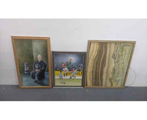 Elizabeth Lampson - Three oil on boards to include one example titled 'Woman with a Paraffin Stove', 67cm x 41cm, together wi
