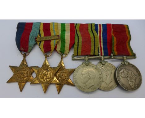 Six WWII medals to 230716 B. Hurter with 6th Army bar to The Africa Star