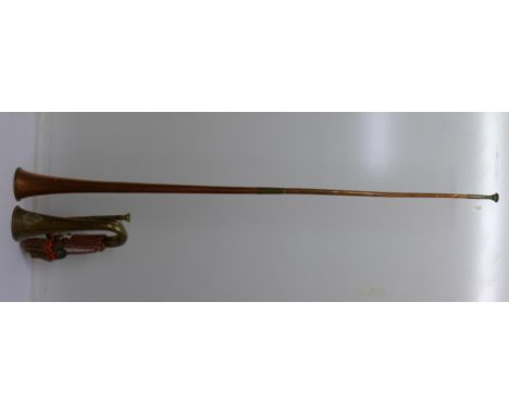 A Western Australian University Regiment copper bugle and hunting horn