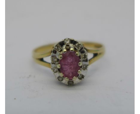 A 9ct gold, ruby and diamond ring, 2.3g, P
