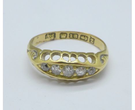 An 18ct gold and diamond ring, 2.5g, K, Birmingham 1899