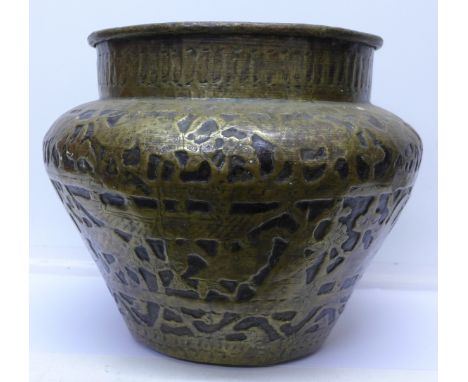 An Indian brass planter, height 34cm