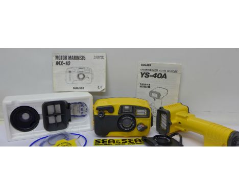 A Sea & Sea Motor Marine 35 underwater camera, Sea & Sea YS-40A flash gun, conversion lens and manuals