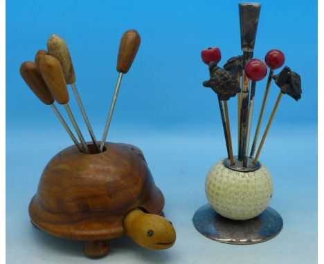 Two novelty cocktail stick stands