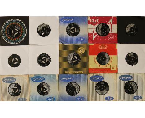 LONDON R&R 45s - Movin' collection of around 60 x UK 45s. Artists/cat. numbers include The Cookies (HLU 9634), Robin Luke (HL