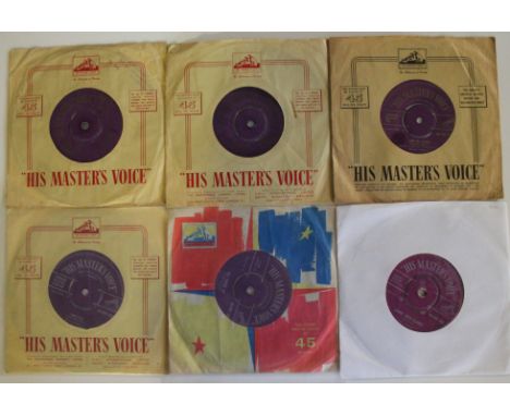 ELVIS PRESLEY - UK HMV SINGLES - Mega pack of 6 x purple label HMV 45s. Titles are Love Me Tender (purple/gold 1st 45-POP 253
