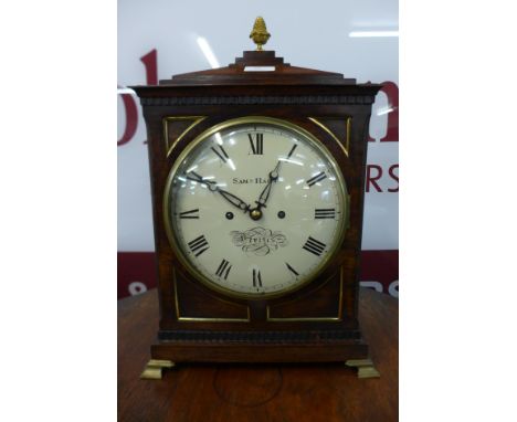 A 19th Century rosewood and gilt metal fusee bracket clock, the enamelled circular dial signed Samuel Hart, Devizes, 45cms h 