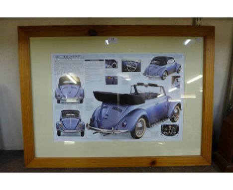 A VW 1956 Type 15 Cabriolet print, framed 