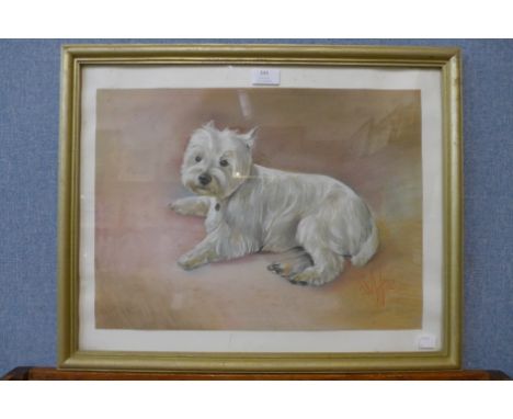 British School, pastel portrait of a Scottish Terrier, indistinctly signed, framed 