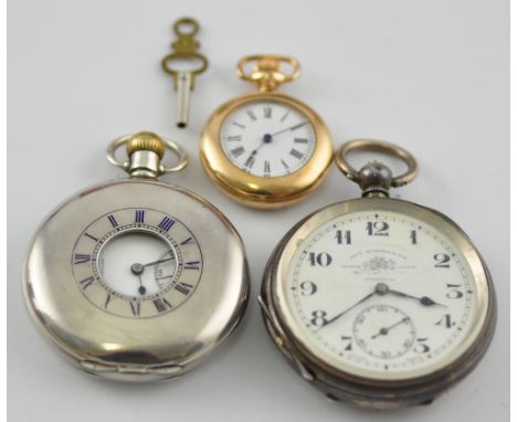 An early 20th Century yellow metal ladies keyless fob watch together with an early 20th Century Benson silver half Hunter poc