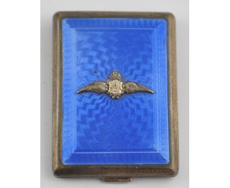 An RAF silver and blue enamel matchbook holder with engine turned body, circa 1940