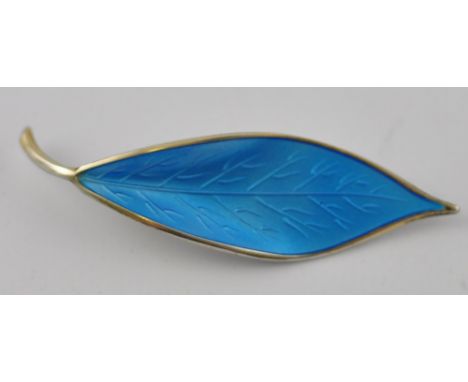 An antique Art Deco David Anderson silver enamel leaf brooch