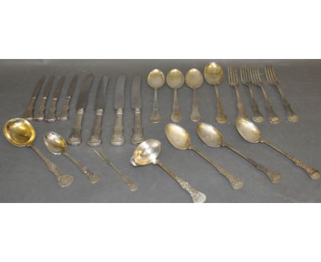 A canteen of Scandinavian white metal flatware comprising sixteen pairs of fish eaters, eighteen table forks, eight table spo