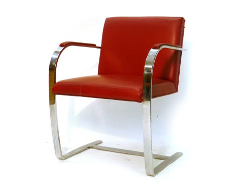 Mies Van der Rohe for Knoll, a 'Brno' chair, the red leather upholstery on an aluminium frame CONDITION REPORT: Some rips, up