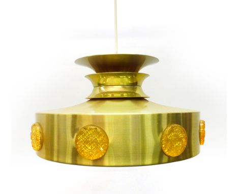 A 1970's brass coloured ceiling light with perspex motifs and a diffuser CONDITION REPORT: Working order unknown, wear and kn