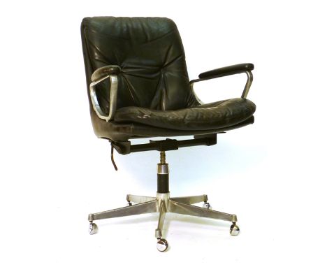 André Vandenbroeck for Strässle, a 1960's black leather and button upholstered 'Gentilina' chair on a five star swivel base C