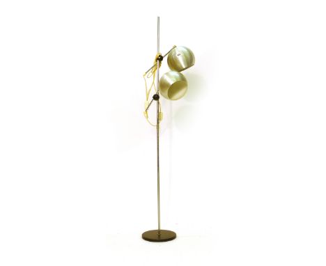 A 1970's aluminium twin spot standard lamp CONDITION REPORT: Working order unknown, knocks and dents, lead cut